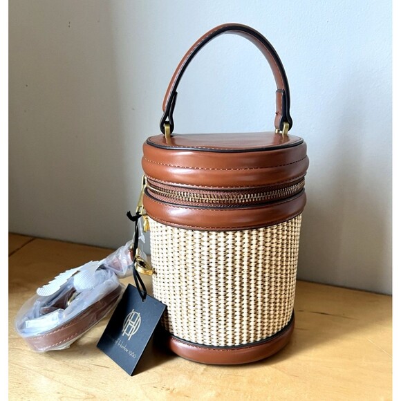 House of Harlow 1960 Handbags - House Of Harlow 1960 Crossbody Mini Brown And Beige Woven Straw Pattern Bag